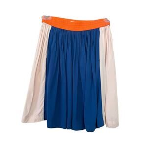 Bellerose Blue Cream Colorblock Pleated Lined Viscose Skirt Size 12 EUC Kids